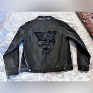 Green Canvas Jacket with Cat Print szM